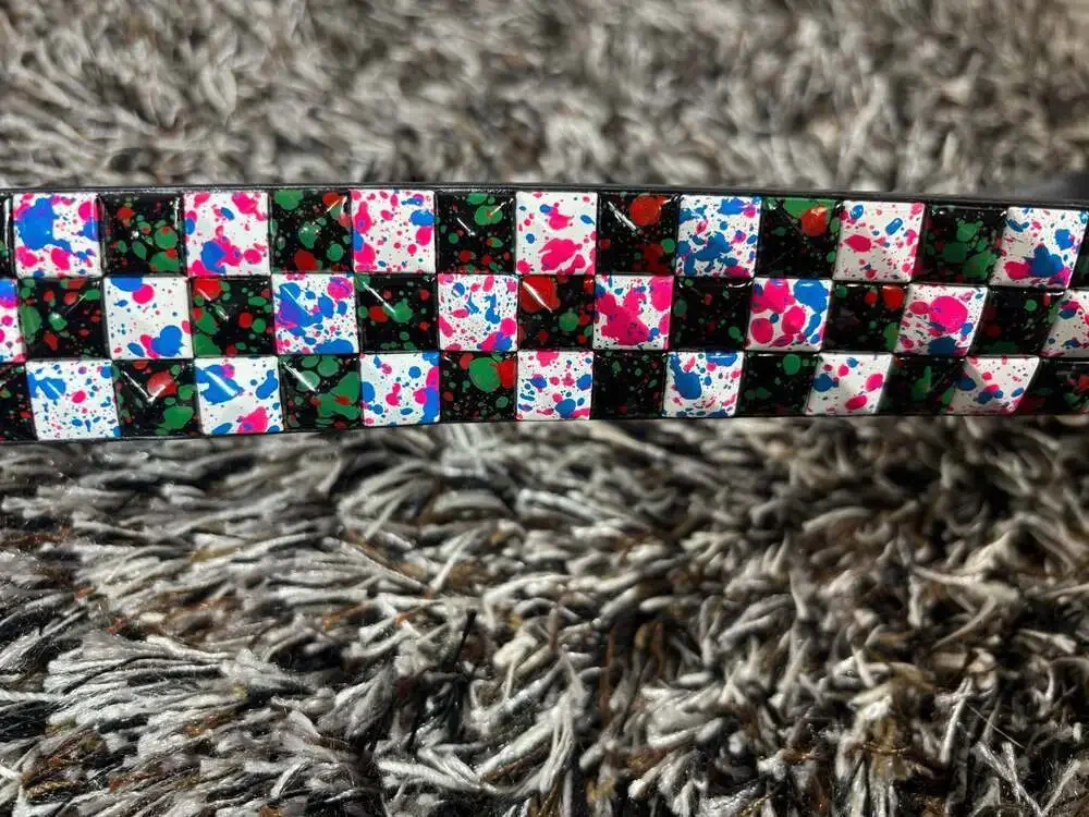 Punk Style Multi-Color Paint Splatter Checkerboard Pyramid Studded Belt